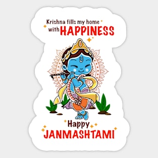 Happy Janmashtami White Sticker